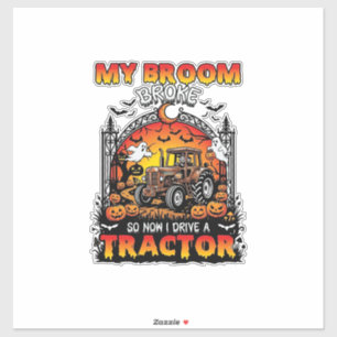 Broom Broke Tractor Halloween Hexe Geister_1 Aufkleber