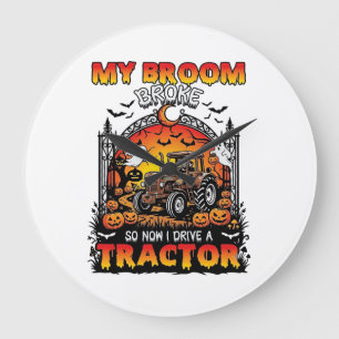 Broom Broke Tractor Halloween Hexe Geister_1 Große Wanduhr