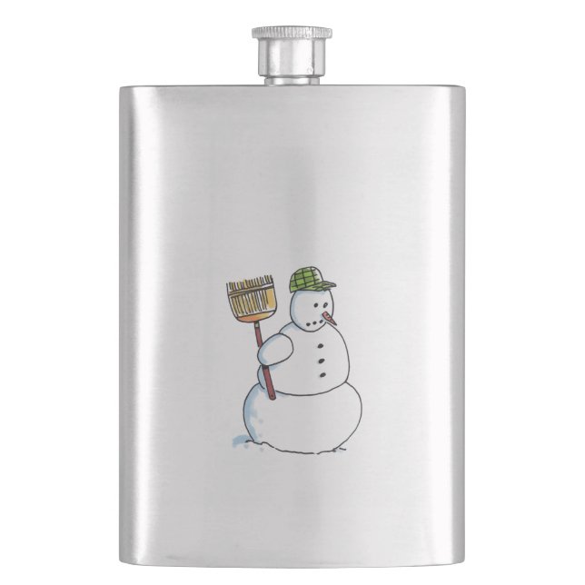 Broom Snowman Edelstahlflasche Flachmann (Vorderseite)