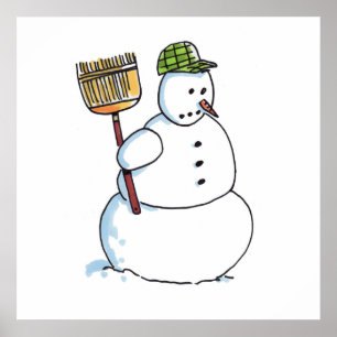 Broom Snowman Gloss Poster