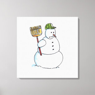 Broom Snowman imprimé en toile blanche
