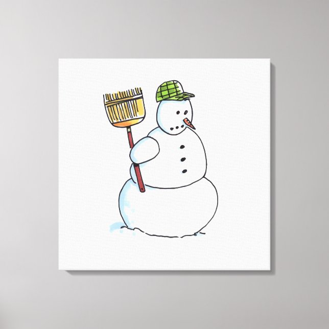 Broom Snowman imprimé en toile blanche (Recto)