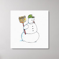Broom Snowman weiße Leinwand