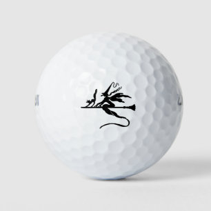 Broom Witz Flying Cat Halloween-Silhouette Golfball