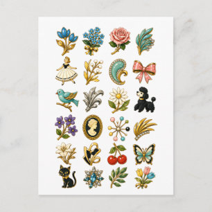 Brosche im Vintage-Stil Postkarte
