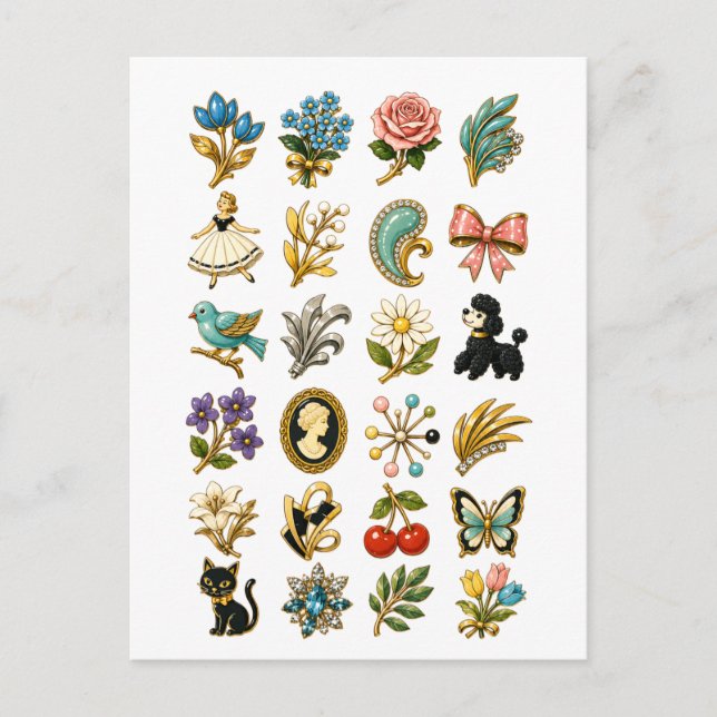 Brosche im Vintage-Stil Postkarte (Vorderseite)