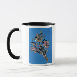Brosche in der Form des großen Blumenstraußes mi Tasse