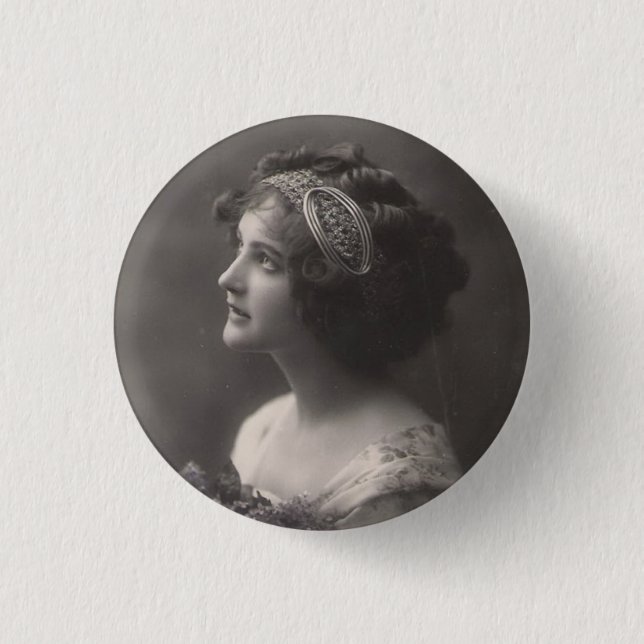 Brosche plattiert Dame vintage Button (Vorderseite)