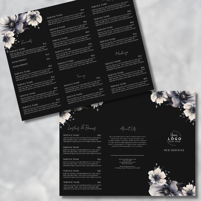 Broschüre "Elegante Schwarz-weiß Wellness-Center S (Elegant Black White Spa Services Menu Tri-Fold Flyer)