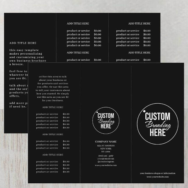 Broschüre mit der Minimalistischen Logopreisliste  (black trifold logo price list brochure)