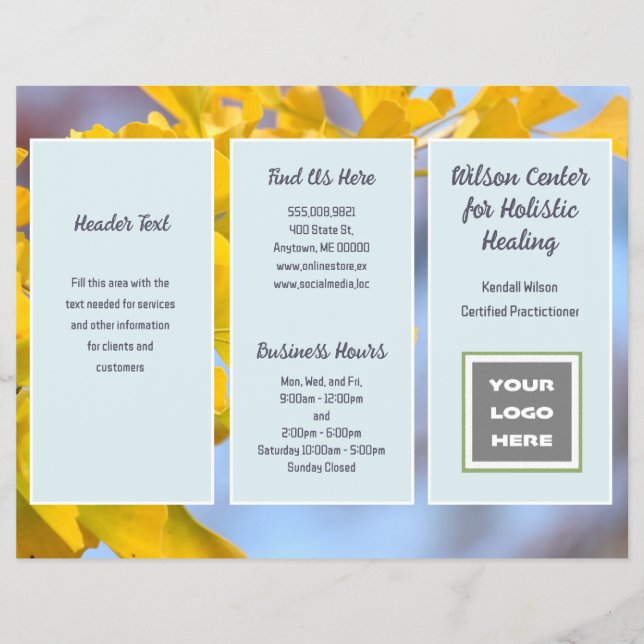 Broschüre mit gegliederten Gingko-Geschäftslogos (Vorne)