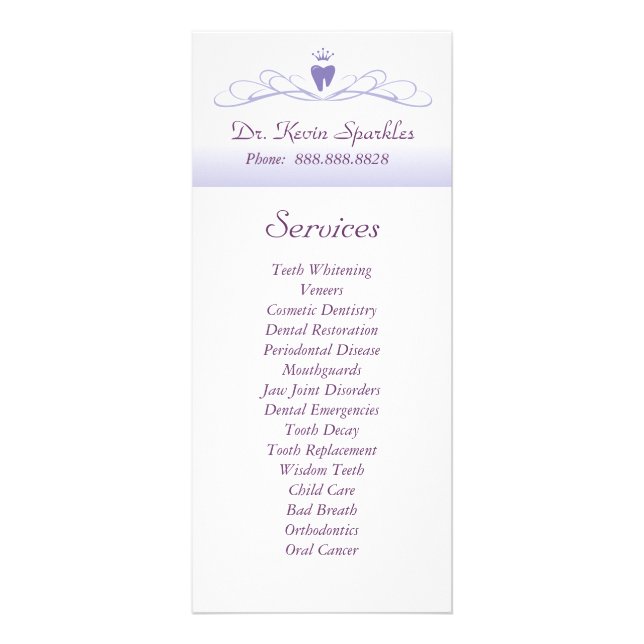 Broschüre über das Menü "Dental Service" Lila Kron (Vorne)