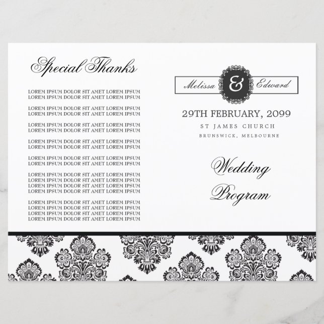 Broschüre zum Hochzeitsprogramm für moderne Damask (Vorderseite)