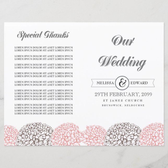 Broschüre zum Hochzeitsprogramm für Vintage rosa B (Vorderseite)