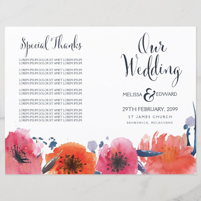 Broschüre zum Hochzeitsprogramm für Wasserfarben (Vorderseite)