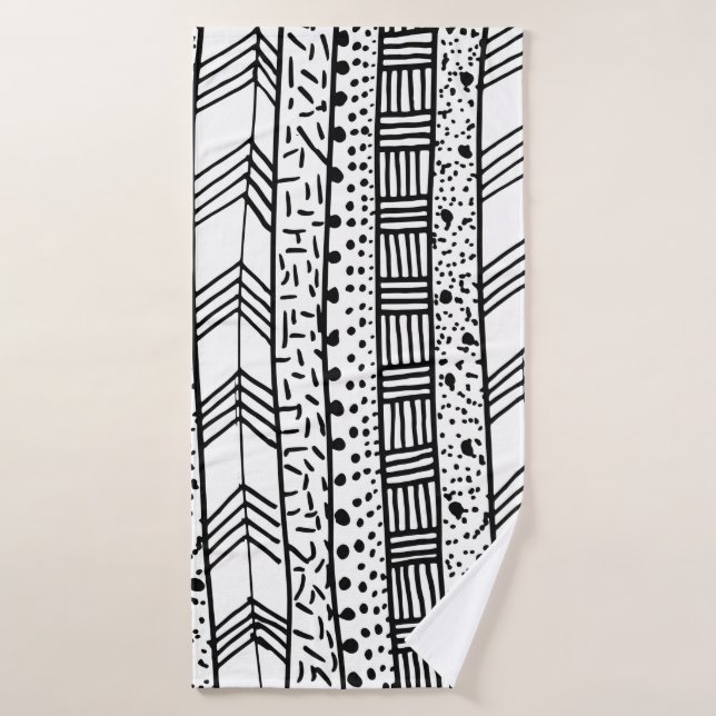 Brosses géométriques modernes en noir blanc (Serviette de bain)