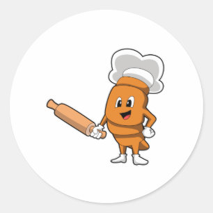 Brot als Koch mit rollendem Button Runder Aufkleber