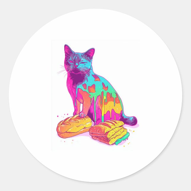 Brot Meowphosis - Glitchy Funny Cat Meme Runder Aufkleber (Vorderseite)