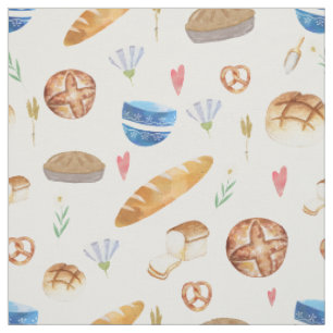 Brot   Torten   Bäckerei Aquarellmuster Stoff