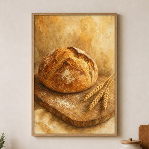 Brot und Weizen Aquarell Cottagecore Kunstposter Poster