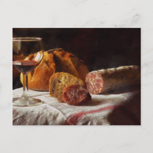 Brot, Wein und Salami Postkarte (Vorderseite)