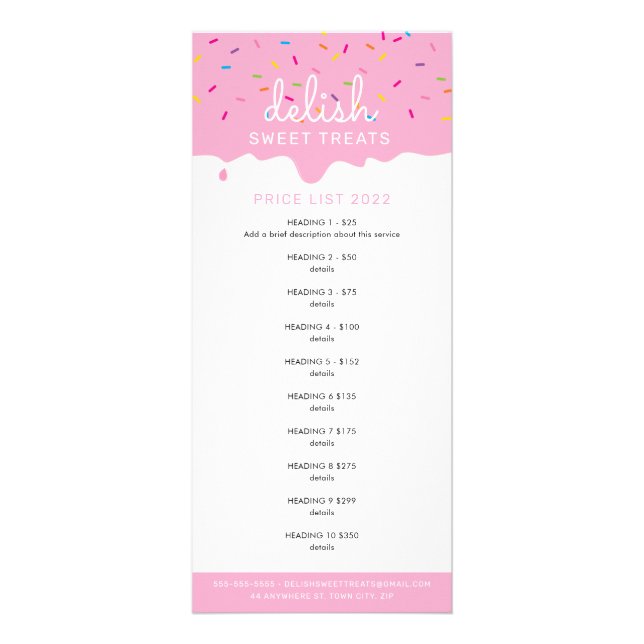 Brotbäckerei Rosa Zuckerguss Tropfen Sprinklen Werbekarte (Vorne)
