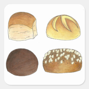 Brötchen Brötchen Bäckerei Bäckerei Koch Feinschme Quadratischer Aufkleber