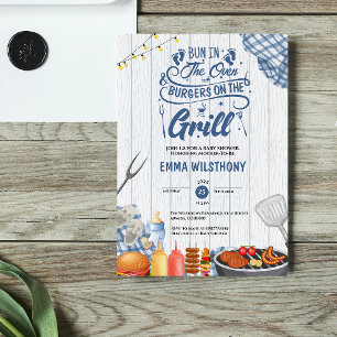 Brötchen im Ofen & Burger grillen Baby Shower Jung Einladung