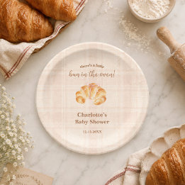 Brötchen im Ofen Croissant Mädchen Baby-Party Pappteller