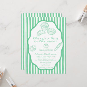 Brötchen im Ofen grüne Streifen Baby Shower Einladung