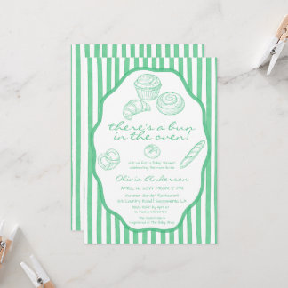 Brötchen im Ofen grüne Streifen Baby Shower Einladung