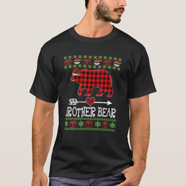 Brother Bear Santa Red Kariert Family Pajamas für  T-Shirt (Vorderseite)