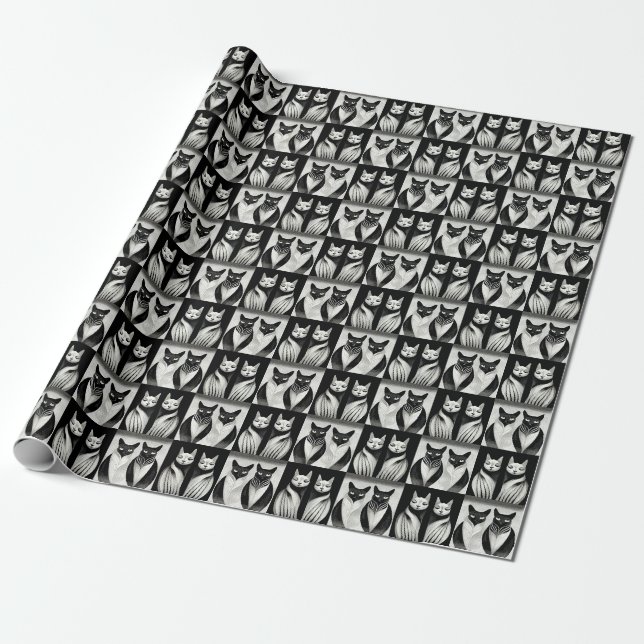 Brother Cat - Sister Cat elegante Stille Geschenkpapier (Ungerollt)