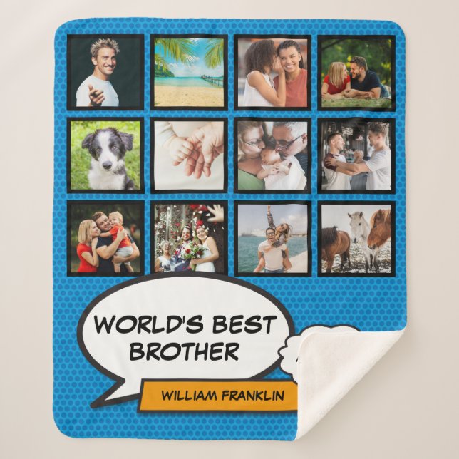 Brother Fun Cooles Comic Blue Modern Foto Collage Sherpadecke (Vorderseite)