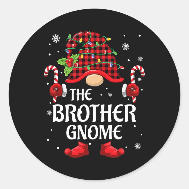 Brother Gnome Matching Christmas Pjs For Family  Runder Aufkleber (Vorderseite)