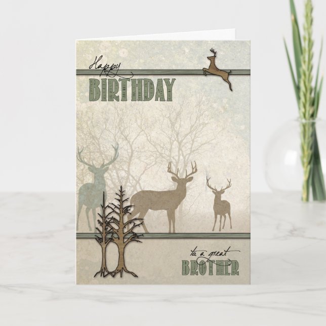 Brother’s Birthday Deer in the Woods Karte (Vorderseite)