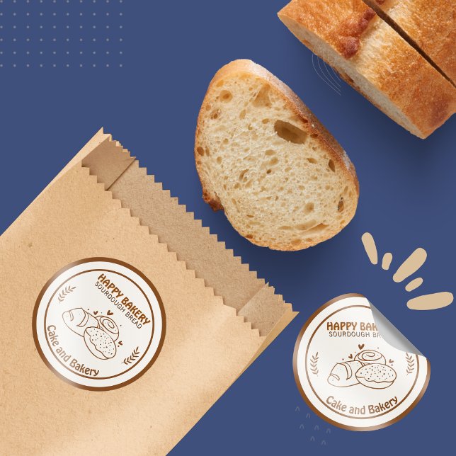 Brotsortimente aus der Konditorei Kaffee Tone Runder Aufkleber (Sourdough Bread Bakery Icons Coffee Tone Classic Round Sticker)