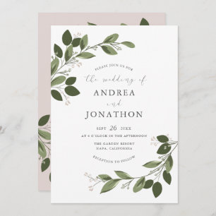 Broussant Sprigs Mariage Invitation avec Pink Back