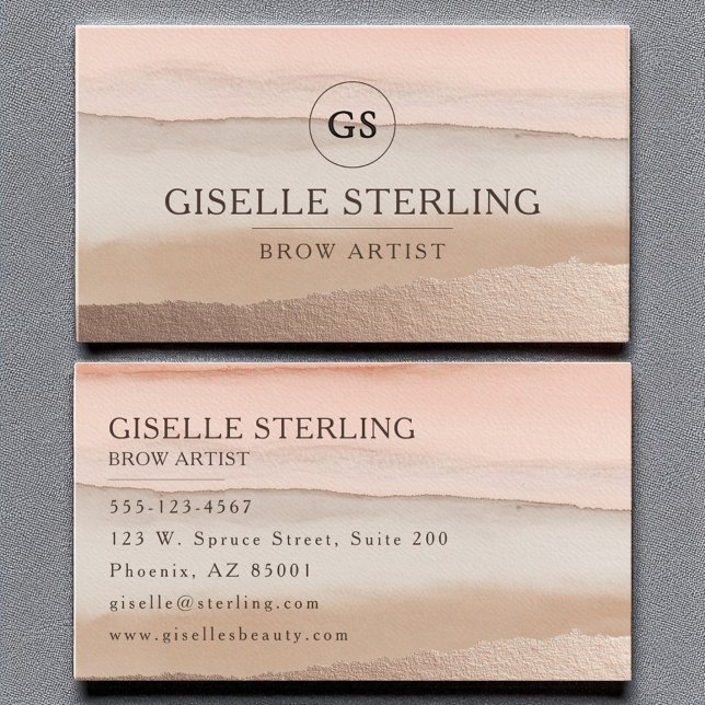 Brow Artist Rose Gold Blush Beige Wasserfarbe Visitenkarte (Von Creator hochgeladen)