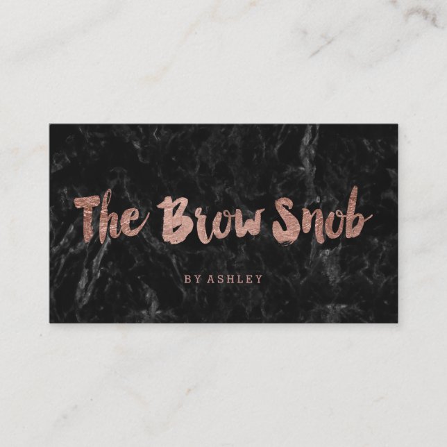 Brow logo faux rose gold typography black marble visitenkarte (Vorderseite)