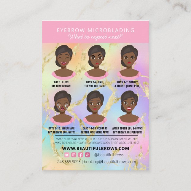 Brow Microblading Aftercare & Appointment-Marmor  Visitenkarte (Rückseite)