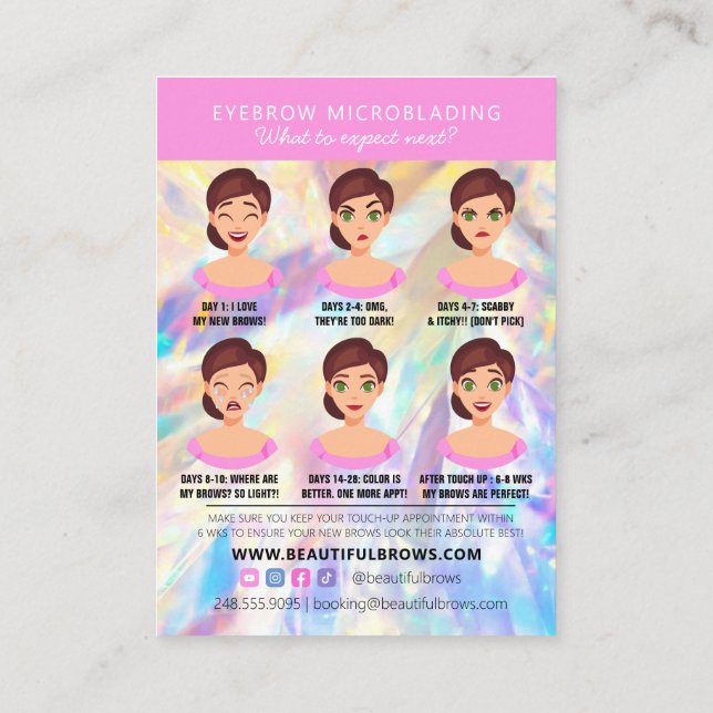 Brow Microblading Aftercare Crystal Holographic Visitenkarte (Rückseite)