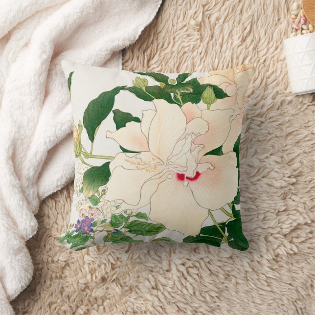 Browallia & Hibiskus Blume - Japanischer Holzblock Kissen (Decke)