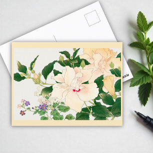 Browallia & Hibiskus Blume - Japanischer Holzblock Postkarte