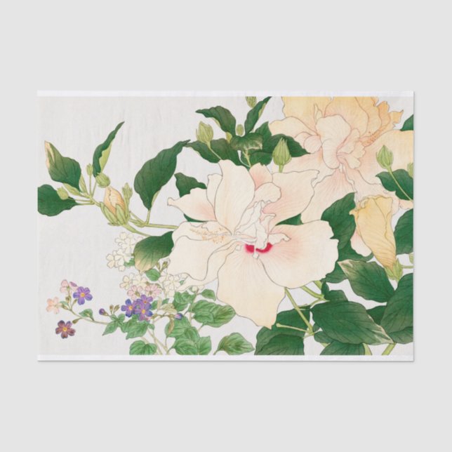 Browallia & Hibiskus Blume - Japanischer Holzblock Seidenpapier (Vorderseite)