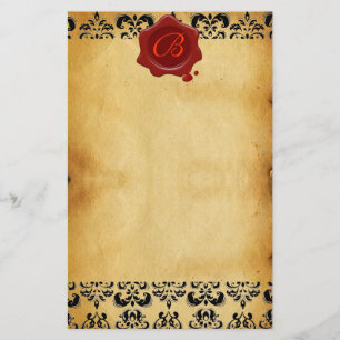 BROWER PARCHDAMASK , ROT-WAX-SIEGEL-MONOGRAMM BRIEFPAPIER