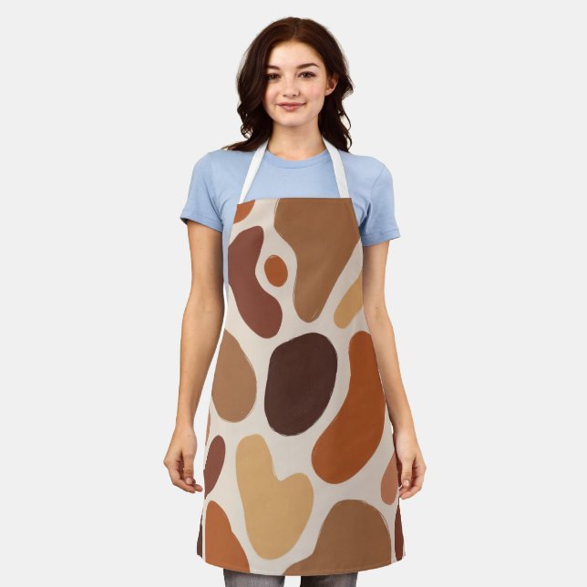 Brown Abstract Organic Shapes Print All-Over Print Schürze (Getragen)