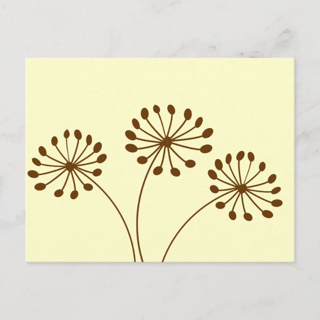 Brown Abstrakt Dandelion Floral Postkarte (Vorderseite)