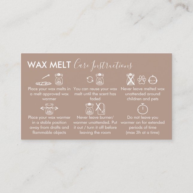 Brown Aftercare Instructions for Wax Melt Visitenkarte (Rückseite)