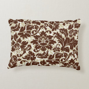 Brown and Beige Vintage Floral Damask Dekokissen